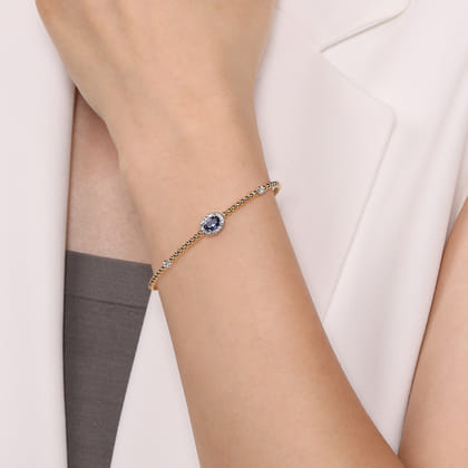 14K White-Yellow Gold Bujukan Sapphire and Diamond Halo Bangle