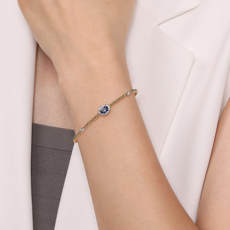 14K White-Yellow Gold Bujukan Sapphire and Diamond Halo Bangle - 0.15 ct - Shot 4