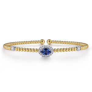 14K White-Yellow Gold Bujukan Sapphire and Diamond Halo Bangle