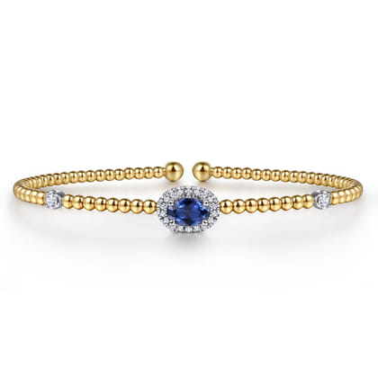 14K White-Yellow Gold Bujukan Sapphire and Diamond Halo Bangle