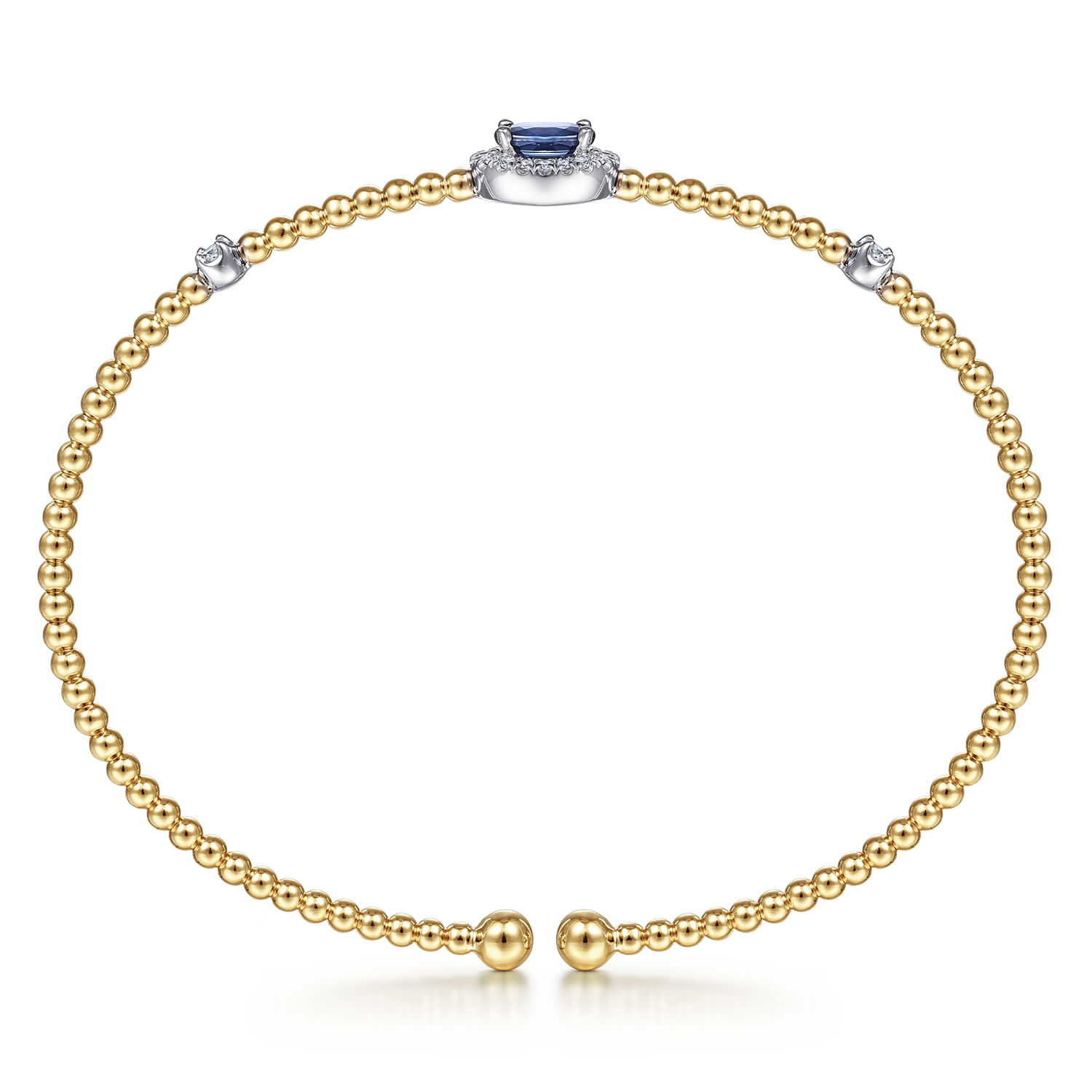 14K White-Yellow Gold Bujukan Sapphire and Diamond Halo Bangle