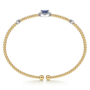 14K White-Yellow Gold Bujukan Sapphire and Diamond Halo Bangle