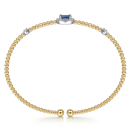 14K White-Yellow Gold Bujukan Sapphire and Diamond Halo Bangle