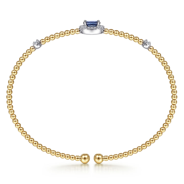 14K White-Yellow Gold Bujukan Sapphire and Diamond Halo Bangle