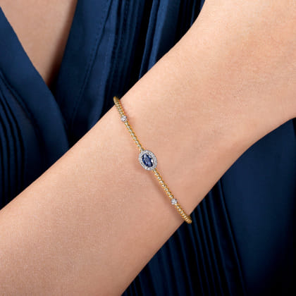 14K White-Yellow Gold Bujukan Sapphire and Diamond Halo Bangle