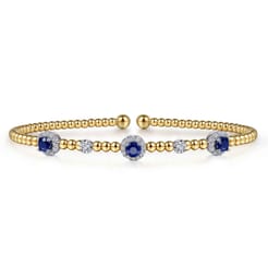 14K White-Yellow Gold Bujukan Sapphire and Diamond Halo Bangle
