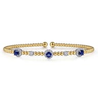 14K White-Yellow Gold Bujukan Sapphire and Diamond Halo Bangle
