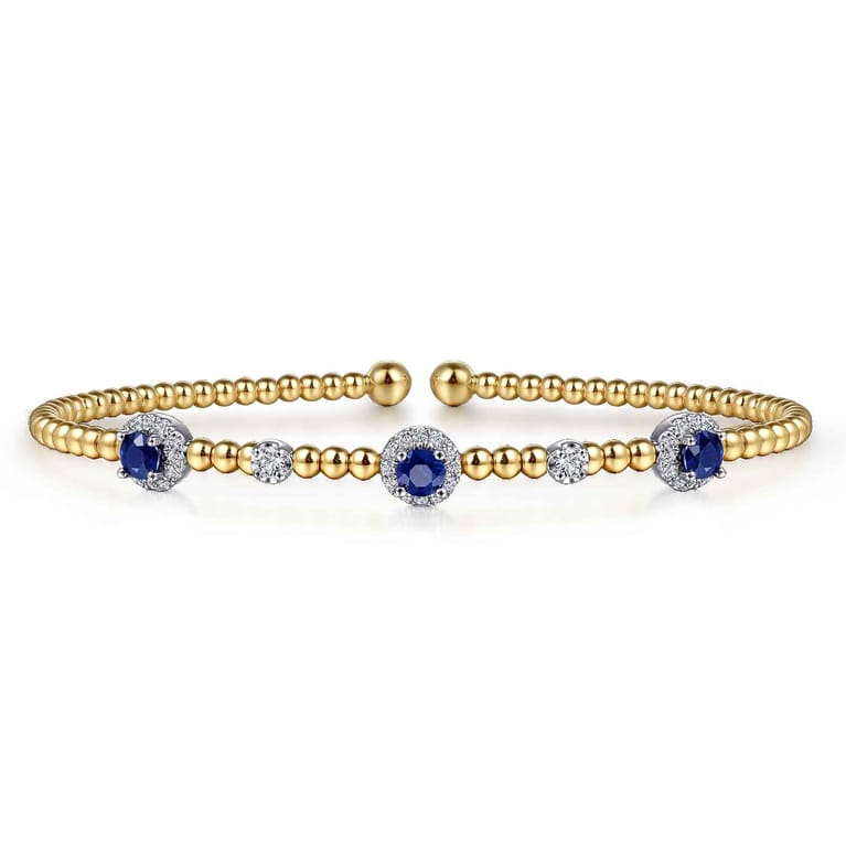 14K White-Yellow Gold Bujukan Sapphire and Diamond Halo Bangle - 0.19 ct - Shot 1