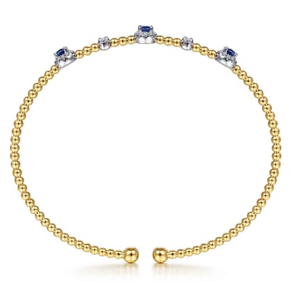 14K White-Yellow Gold Bujukan Sapphire and Diamond Halo Bangle
