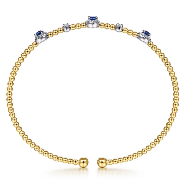 14K White-Yellow Gold Bujukan Sapphire and Diamond Halo Bangle - 0.19 ct - Shot 3