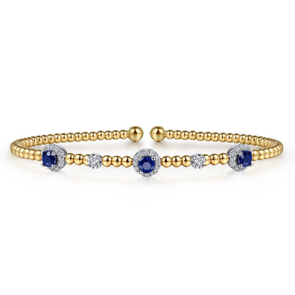 14K White-Yellow Gold Bujukan Sapphire and Diamond Halo Bangle