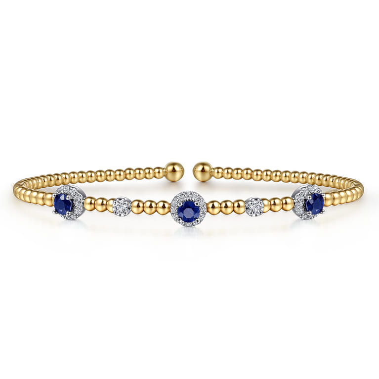 14K White-Yellow Gold Bujukan Sapphire and Diamond Halo Bangle - 0.19 ct - Shot 1