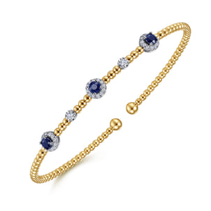 14K White-Yellow Gold Bujukan Sapphire and Diamond Halo Bangle