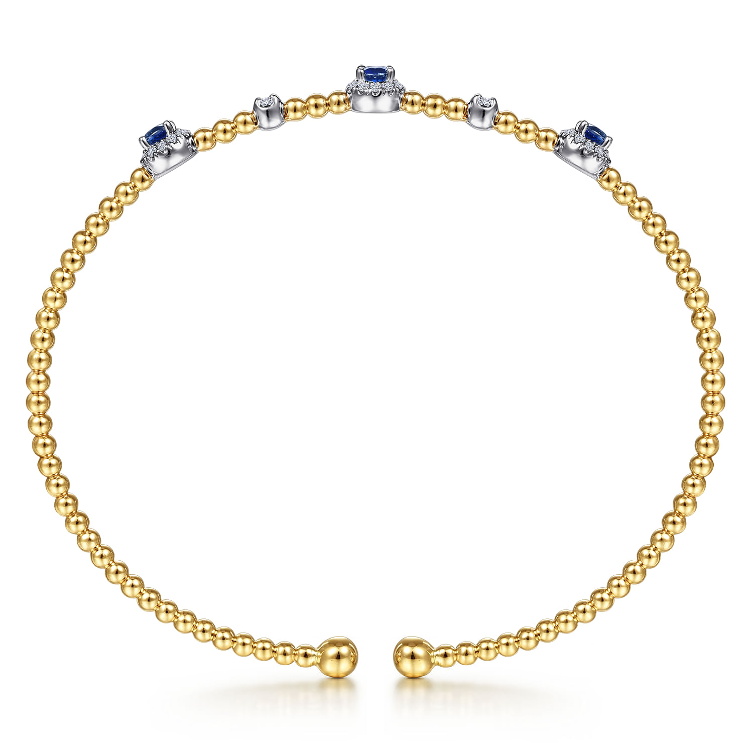 14K White-Yellow Gold Bujukan Sapphire and Diamond Halo Bangle