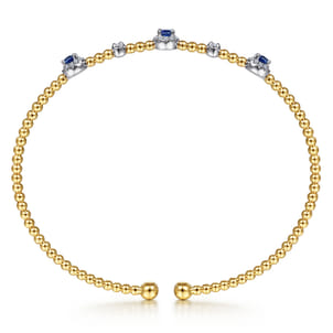 14K White-Yellow Gold Bujukan Sapphire and Diamond Halo Bangle