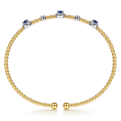 14K White-Yellow Gold Bujukan Sapphire and Diamond Halo Bangle