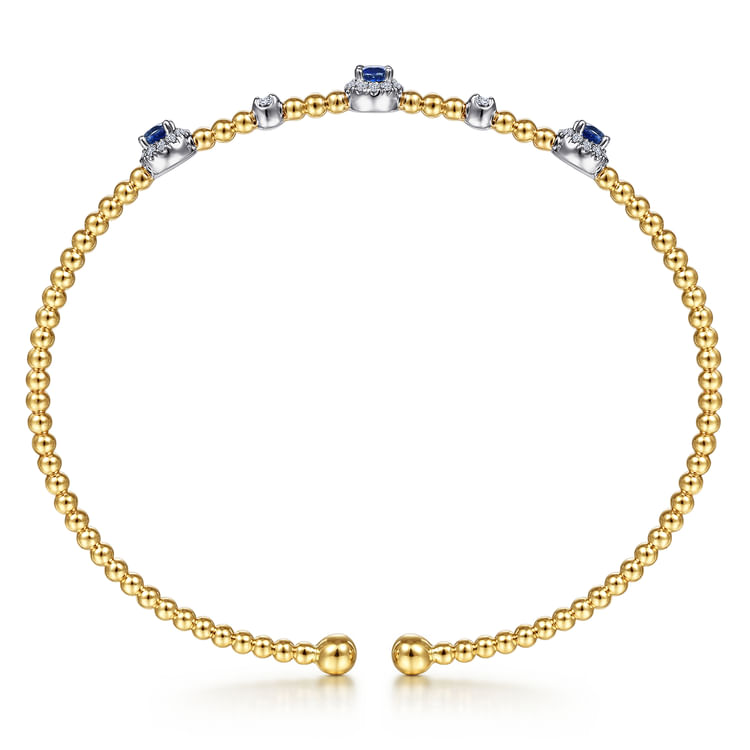 14K White-Yellow Gold Bujukan Sapphire and Diamond Halo Bangle
