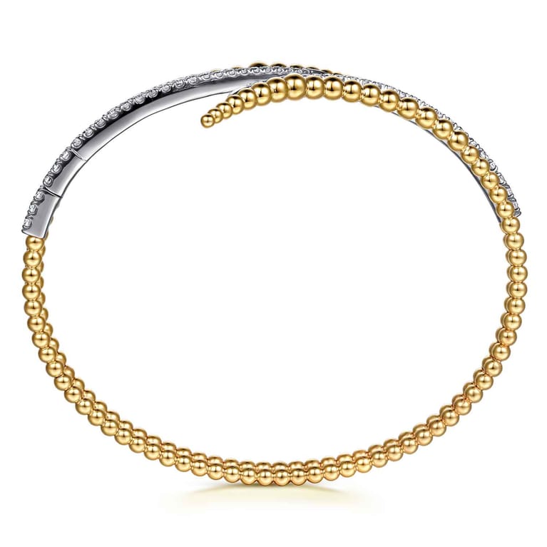 14K White Yellow Gold Bujukan Spike and Diamond Bypass Bangle Bracelet - 0.75 ct - Shot 3