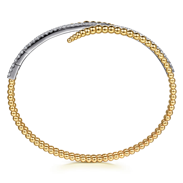 14K White Yellow Gold Bujukan Spike and Diamond Bypass Bangle Bracelet - 0.75 ct - Shot 3