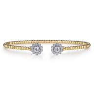 14K White Yellow Gold Bujukan Split Cuff Bracelet with Diamond Flowers
