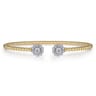 14K White Yellow Gold Bujukan Split Cuff Bracelet with Diamond Flowers - 0.25 ct