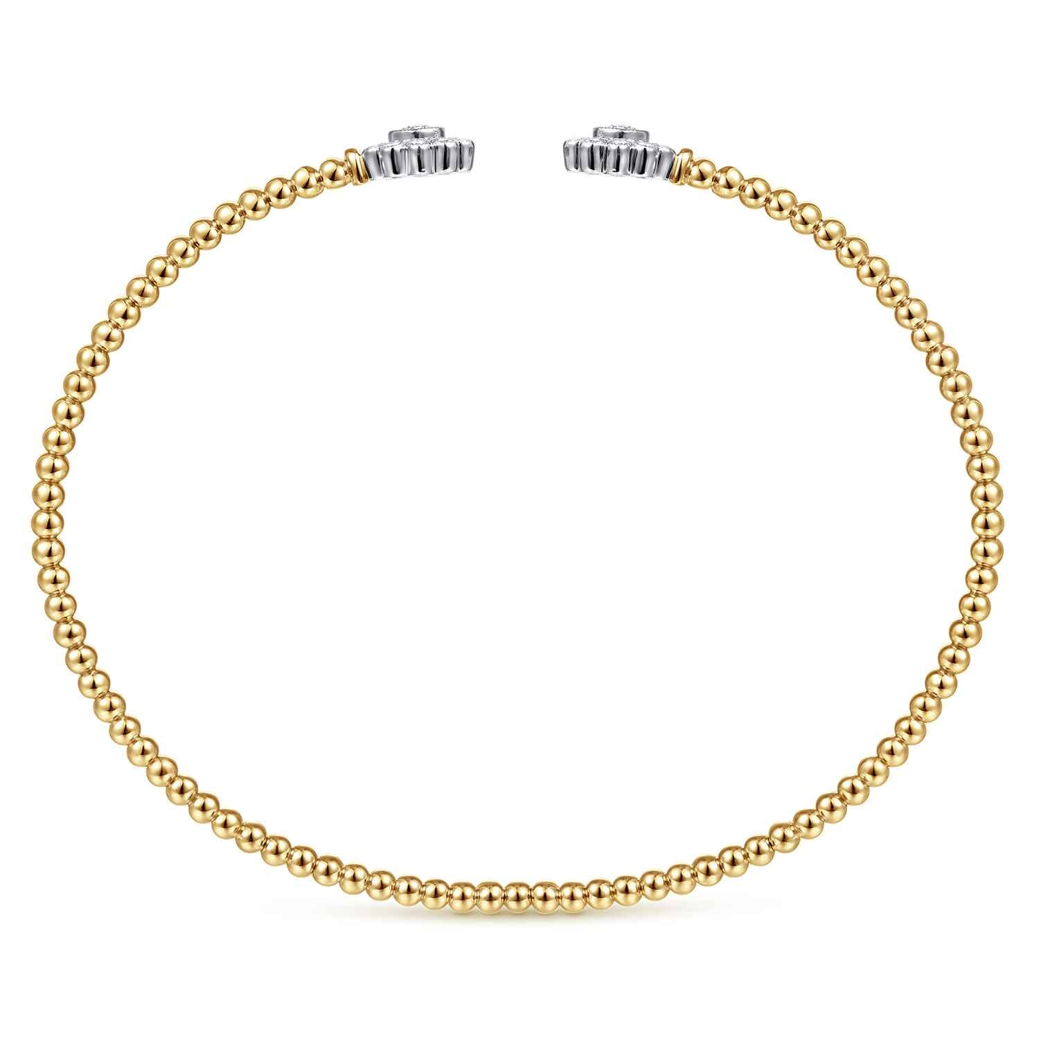 14K White Yellow Gold Bujukan Split Cuff Bracelet with Diamond Flowers - 0.25 ct - Shot 3