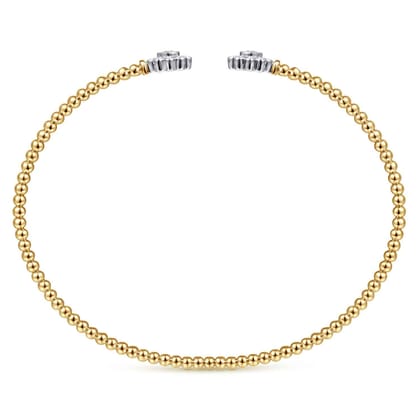 14K White Yellow Gold Bujukan Split Cuff Bracelet with Diamond Flowers