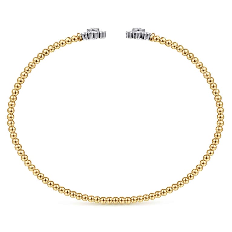 14K White Yellow Gold Bujukan Split Cuff Bracelet with Diamond Flowers - 0.25 ct - Shot 3