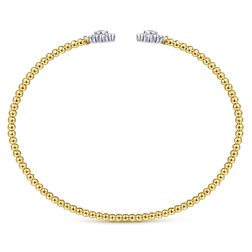 14K White Yellow Gold Bujukan Split Cuff Bracelet with Diamond Flowers - 0.25 ct - Shot 3