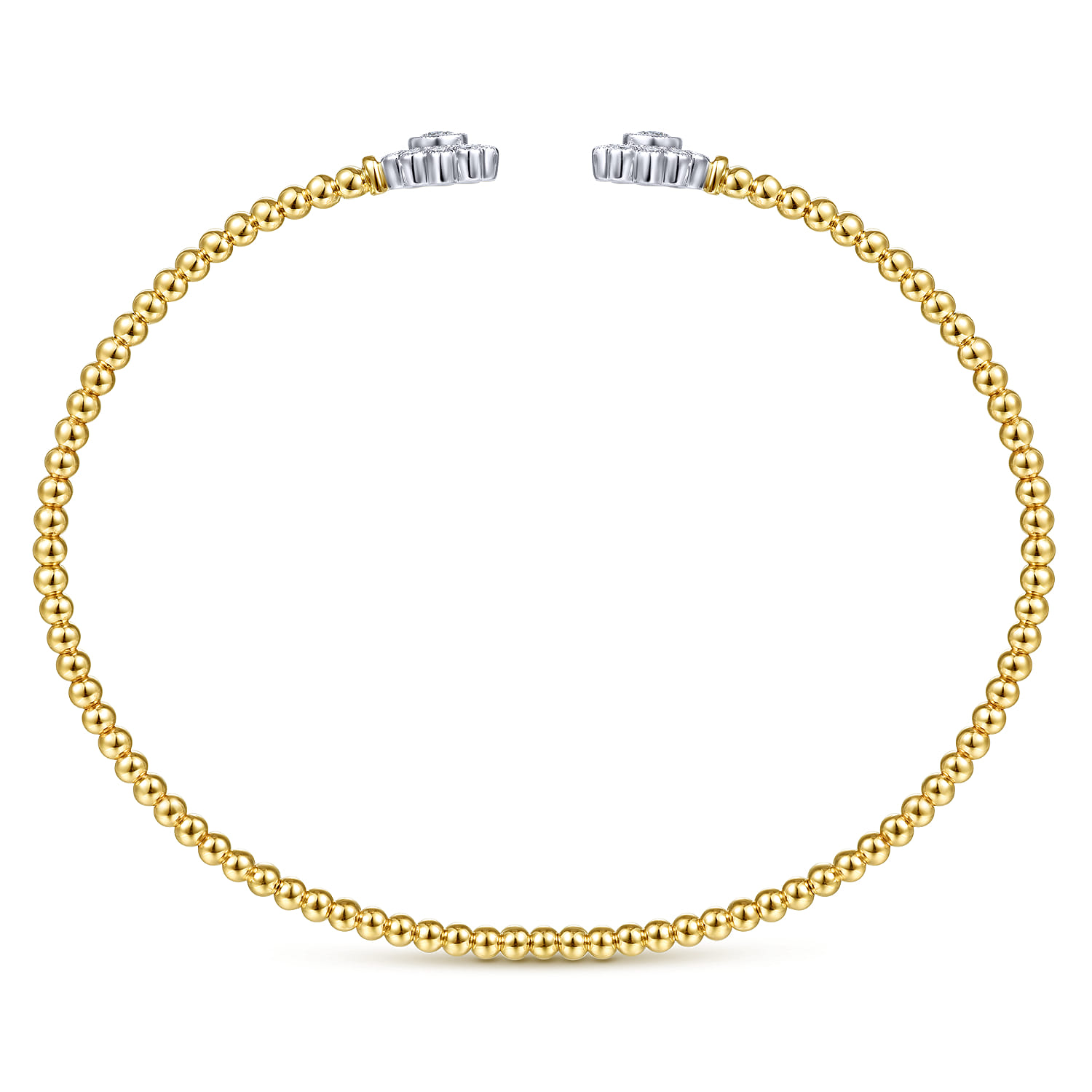 14K White Yellow Gold Bujukan Split Cuff Bracelet with Diamond Flowers - 0.25 ct - Shot 3