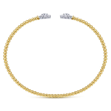 14K White Yellow Gold Bujukan Split Cuff Bracelet with Diamond Flowers