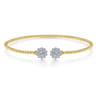 14K White Yellow Gold Bujukan Split Cuff Bracelet with Diamond Flowers - 0.25 ct