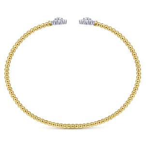 14K White Yellow Gold Bujukan Split Cuff Bracelet with Diamond Flowers