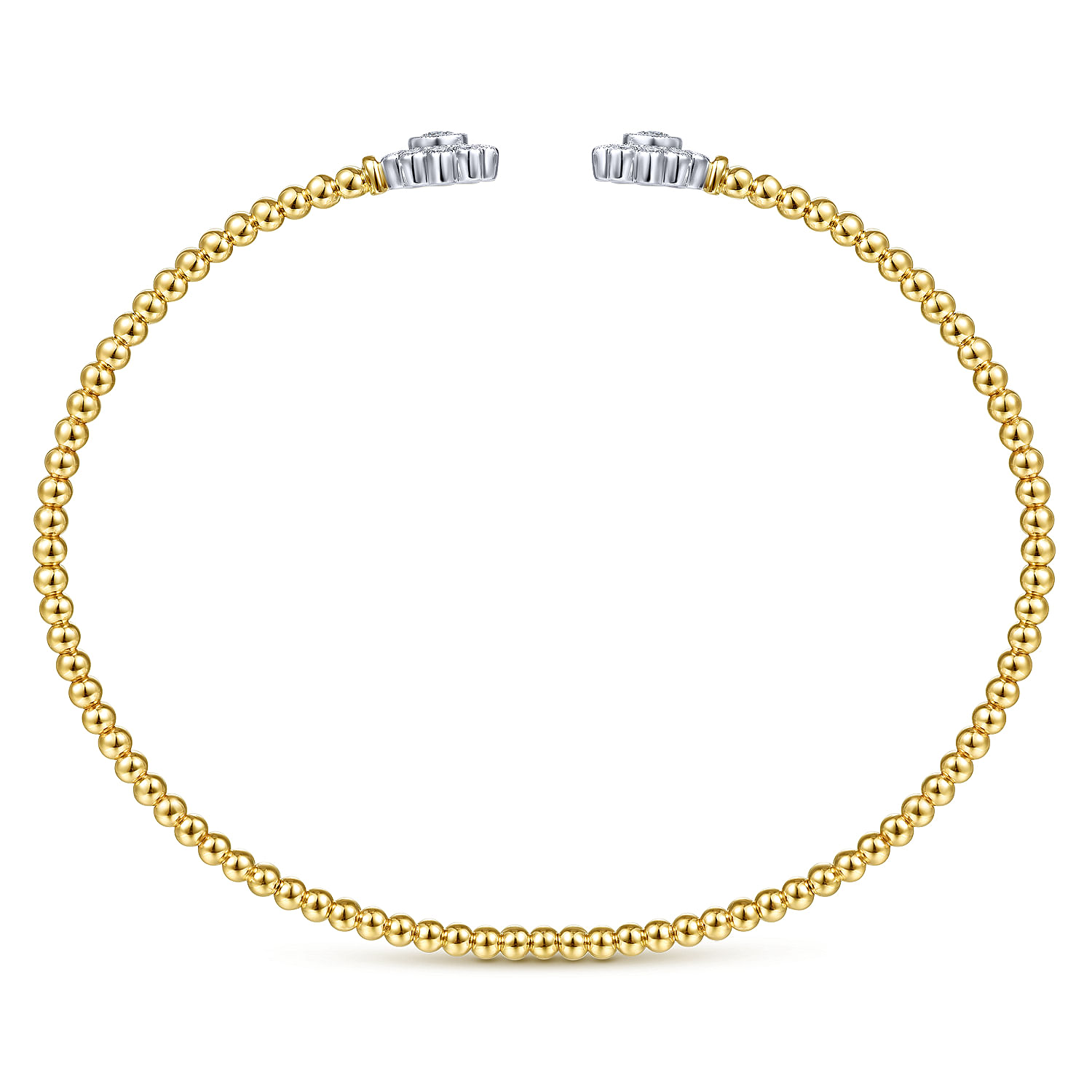 14K White Yellow Gold Bujukan Split Cuff Bracelet with Diamond Flowers - 0.25 ct - Shot 3
