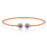 14K White Yellow Gold Bujukan Split Cuff Bracelet with Diamond and Ruby Flowers - 0.1 ct