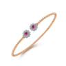 14K White Yellow Gold Bujukan Split Cuff Bracelet with Diamond and Ruby Flowers - 0.1 ct