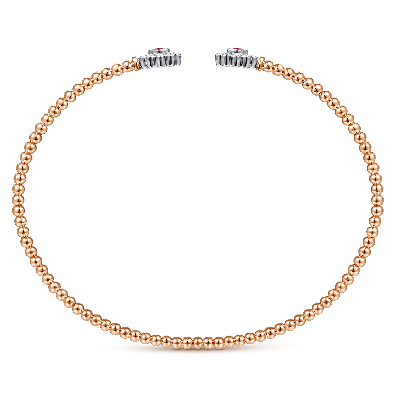 14K White Yellow Gold Bujukan Split Cuff Bracelet with Diamond and Ruby Flowers - 0.1 ct - Shot 3