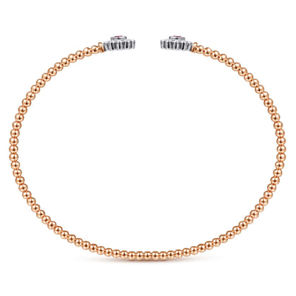 14K White Yellow Gold Bujukan Split Cuff Bracelet with Diamond and Ruby Flowers