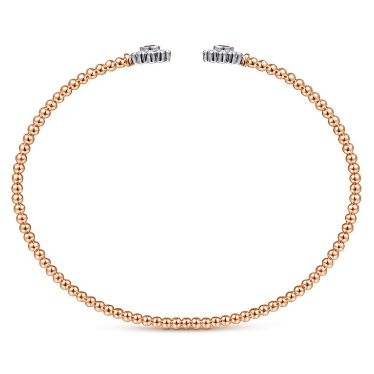 14K White Yellow Gold Bujukan Split Cuff Bracelet with Diamond and Ruby Flowers - 0.1 ct - Shot 3