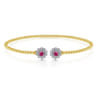 14K White Yellow Gold Bujukan Split Cuff Bracelet with Diamond and Ruby Flowers - 0.1 ct