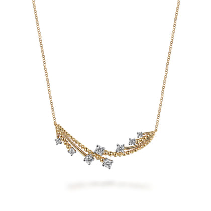 14K White  Yellow Gold Bujukan and Diamond Bar Necklace