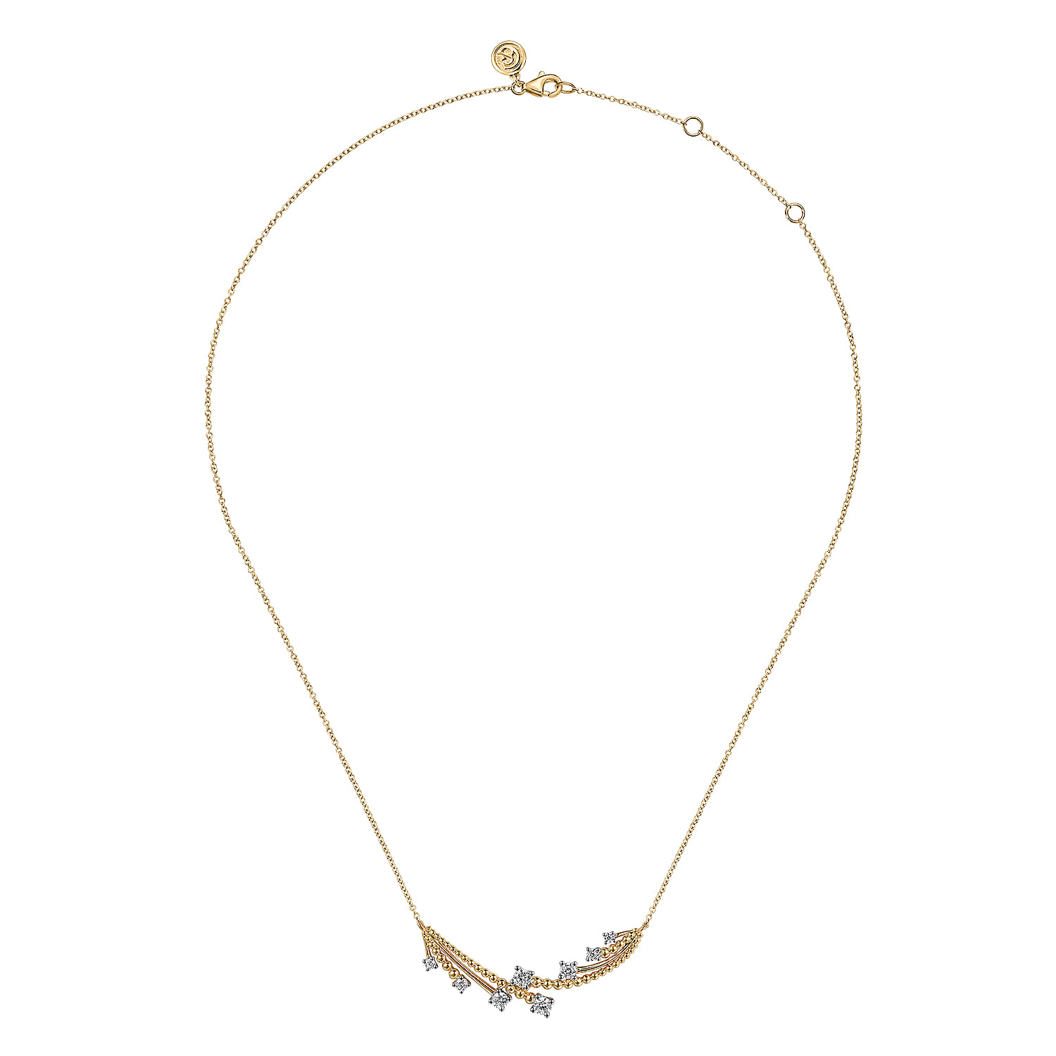 14K White  Yellow Gold Bujukan and Diamond Bar Necklace - 0.5 ct - Shot 2