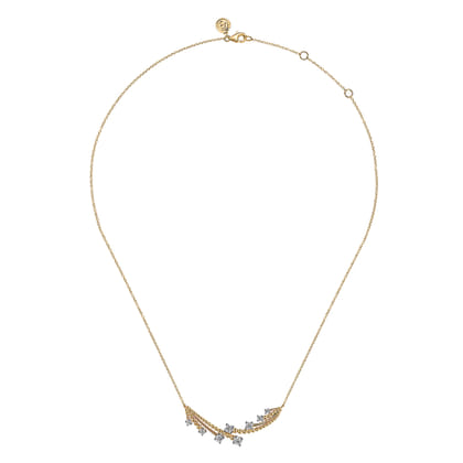 14K White  Yellow Gold Bujukan and Diamond Bar Necklace