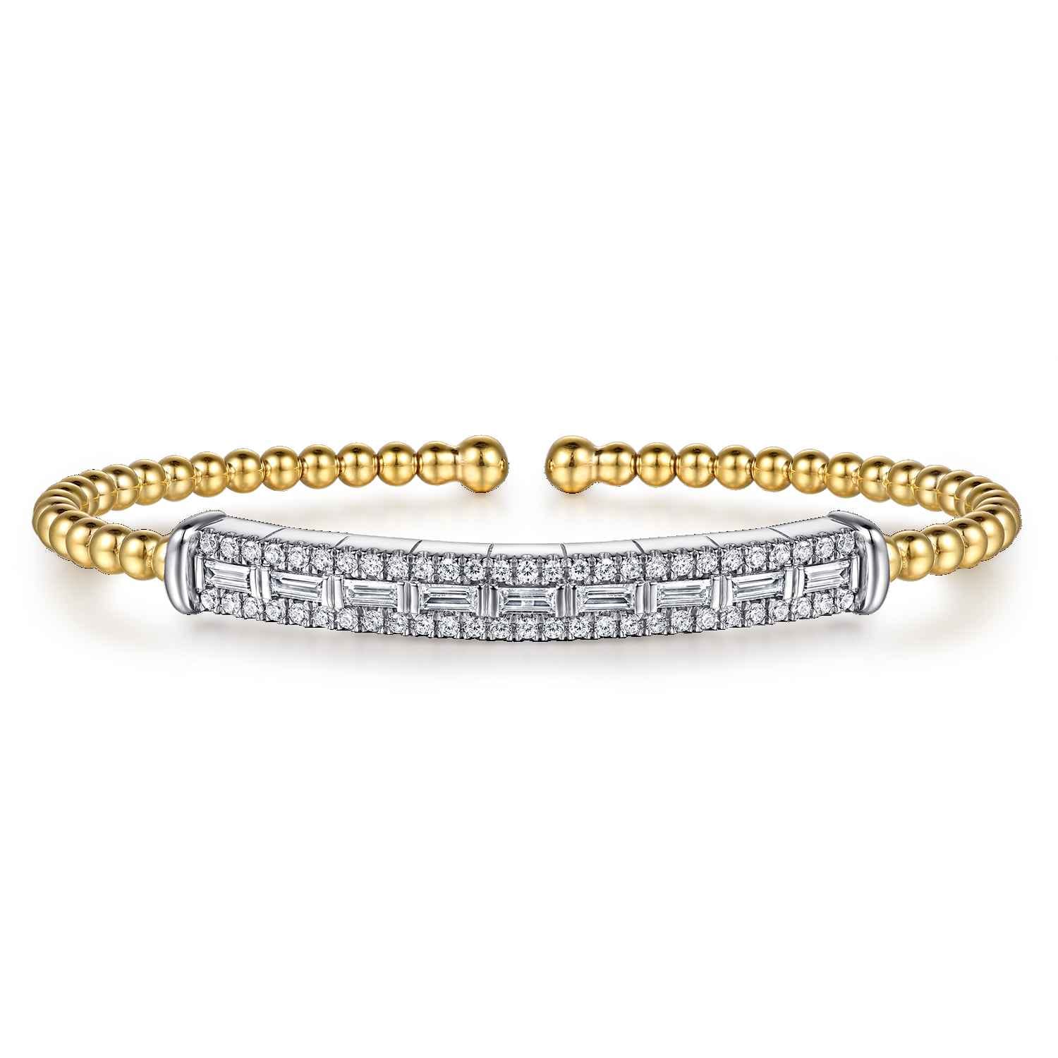 14K White  Yellow Gold Bujukan and Diamond Bar Split Bangle Bracelet - 1 ct - Shot 1