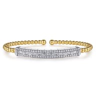 14K White  Yellow Gold Bujukan and Diamond Bar Split Bangle Bracelet