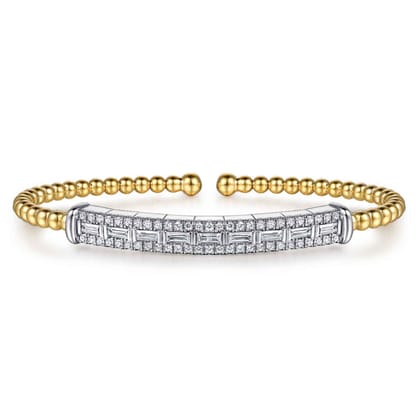 14K White  Yellow Gold Bujukan and Diamond Bar Split Bangle Bracelet