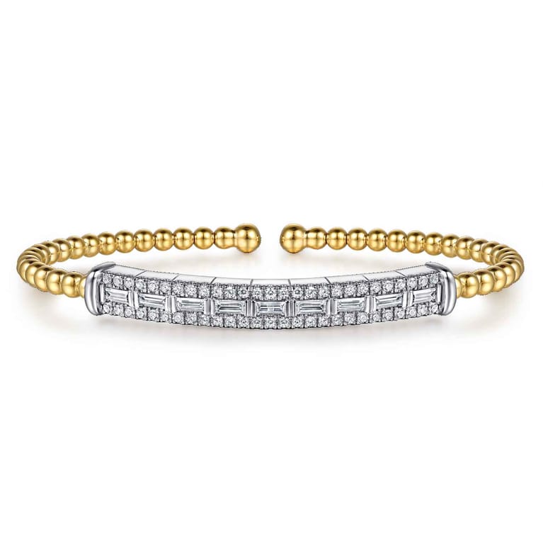 14K White  Yellow Gold Bujukan and Diamond Bar Split Bangle Bracelet - 1 ct - Shot 1