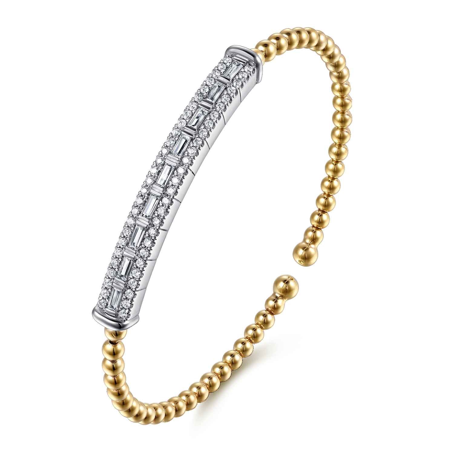 14K White  Yellow Gold Bujukan and Diamond Bar Split Bangle Bracelet - 1 ct - Shot 2