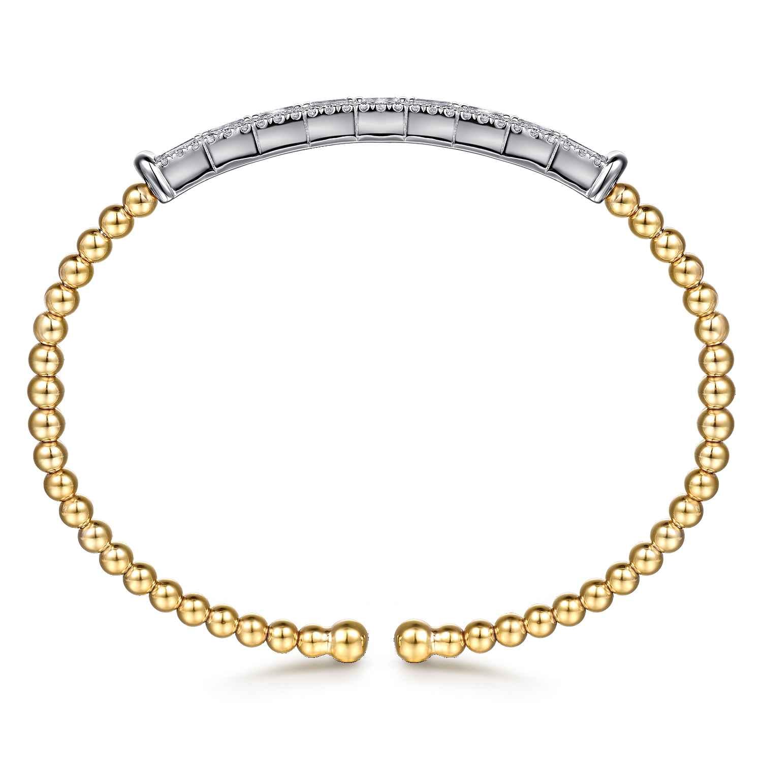 14K White  Yellow Gold Bujukan and Diamond Bar Split Bangle Bracelet - 1 ct - Shot 3