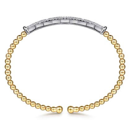 14K White  Yellow Gold Bujukan and Diamond Bar Split Bangle Bracelet